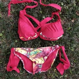 Becca two piece boho butteryfly tie-dyed bikini criss cross racer back sz S